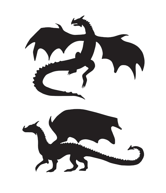 Vector set of two dragons silhouette