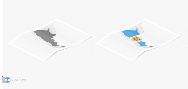 Set of two realistic map of Argentina with shadow The flag and map of Argentina in isometric style