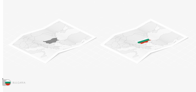 Set of two realistic map of Bulgaria with shadow The flag and map of Bulgaria in isometric style