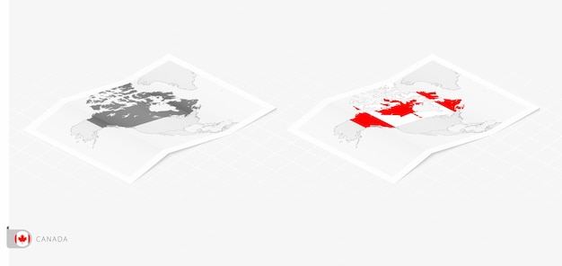 Set of two realistic map of Canada with shadow The flag and map of Canada in isometric style