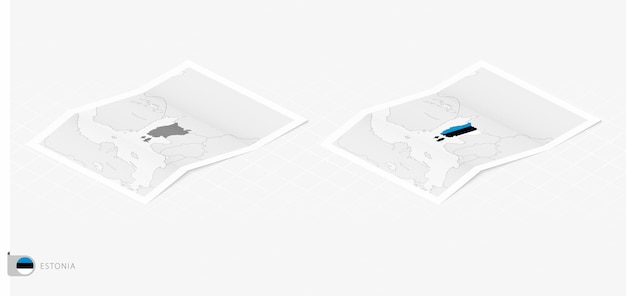 Set of two realistic map of Estonia with shadow The flag and map of Estonia in isometric style