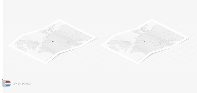 Set of two realistic map of Luxembourg with shadow The flag and map of Luxembourg in isometric style