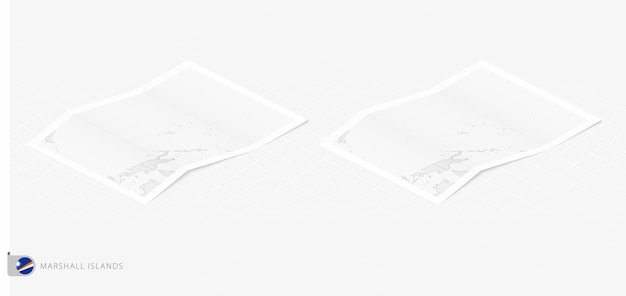 Set of two realistic map of Marshall Islands with shadow The flag and map of Marshall Islands in isometric style