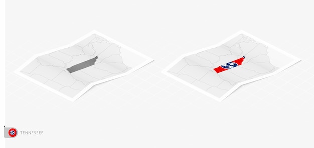 Vector set of two realistic map of tennessee with shadow the flag and map of tennessee in isometric style