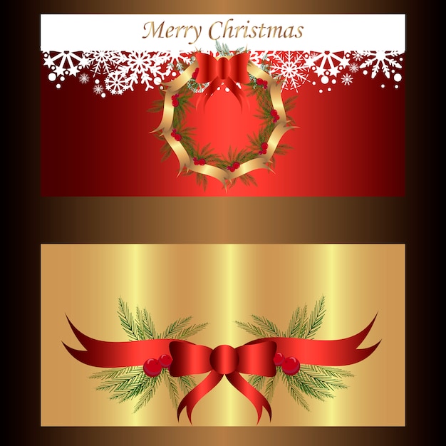 Set of two separated banners for christmas and new year with wreath and ribbons