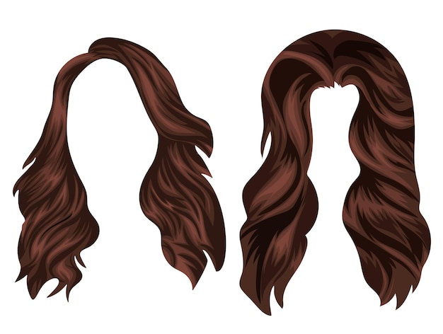 set of two templates female long brown hair with a cascade cut that covers the face character