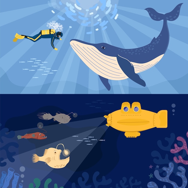 Set of two underwater illustrations