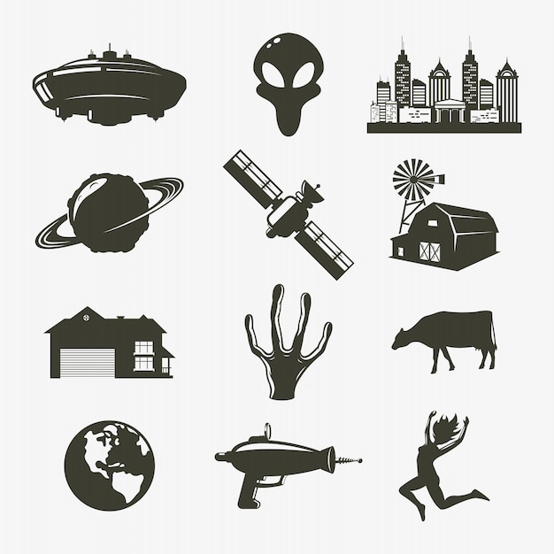 Set ufo icon.   illustration