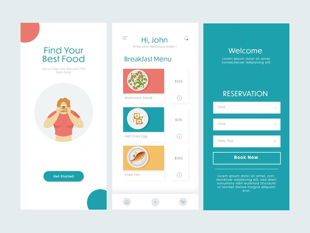 Set Of UI UX GUI Screens Food App Including Get Started Menu Reservation For Advertising