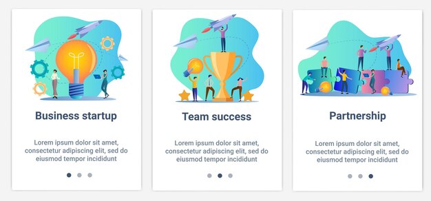 Vector a set of ui and ux interfaces for the user interfacebusiness startupteam success and partnership
