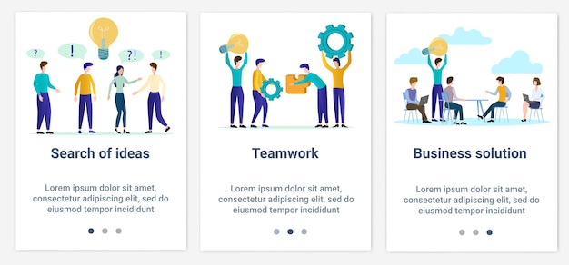 A set of UI and UX interfaces for the user interfaceThe topic is Teamwork and brainstorming