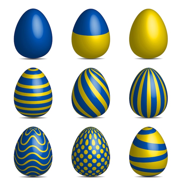 Set of Ukraine Easter Eggs Symbol with Different Texture Happy Easter Day Vector Illustration