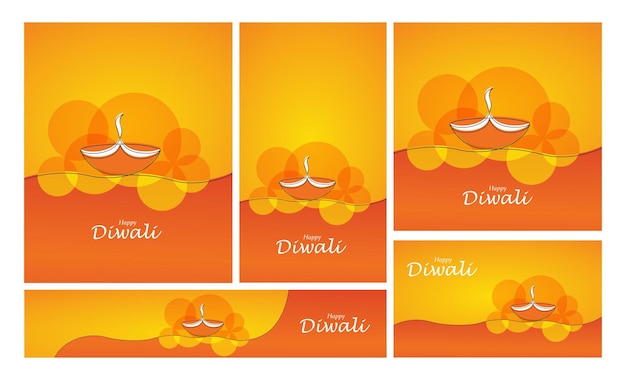 Set of Unique Diwali Greeting Banners Vector