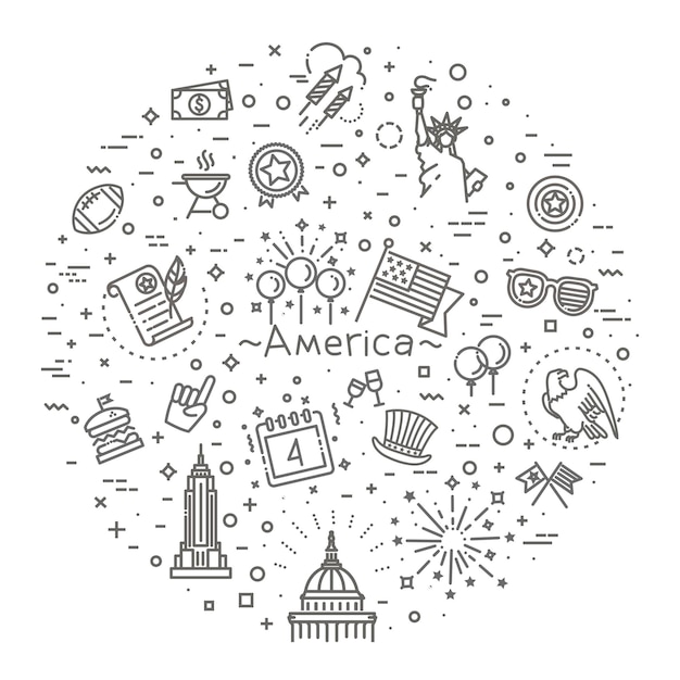 Set of USA Independence Day line icons suitable for web infographics and apps