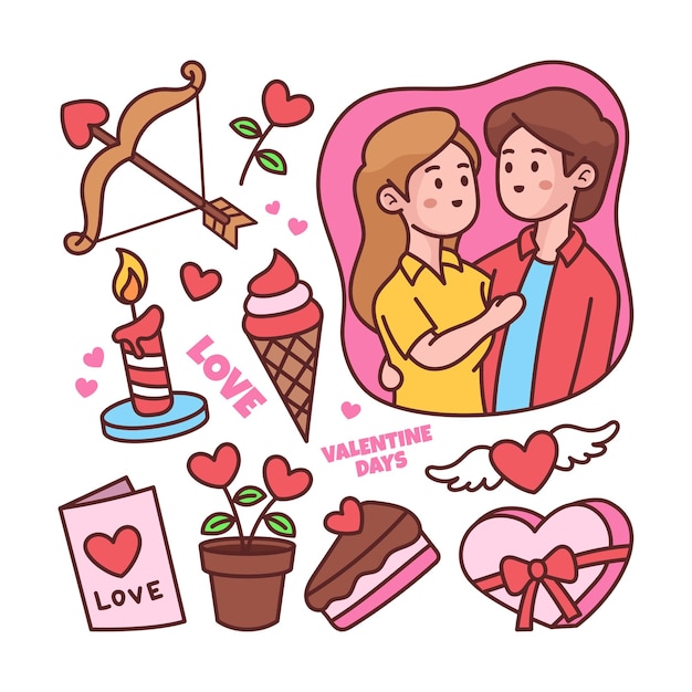 set of Valentine days doodle elements