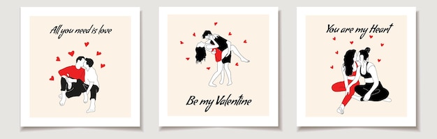 Set of Valentine's day cards with Gay couple in love, Lesbian couple in love,couple boy and girl