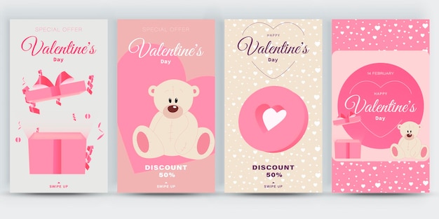 Set of Valentine's Day celebration social media stories templates. Love banners with cute design.