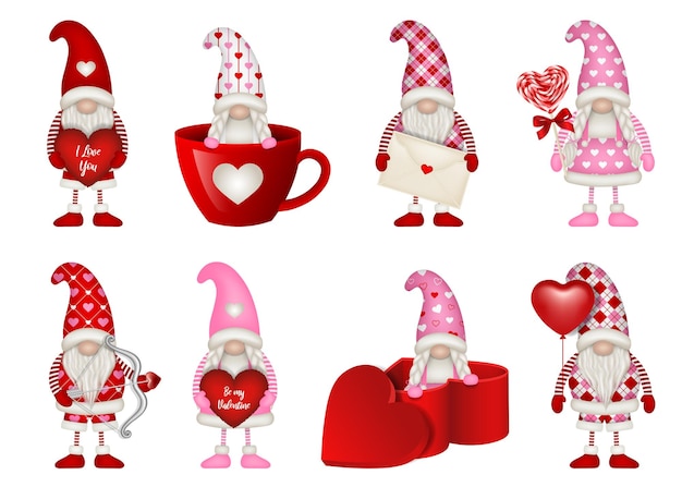 Set of valentine's day funny gnomes
