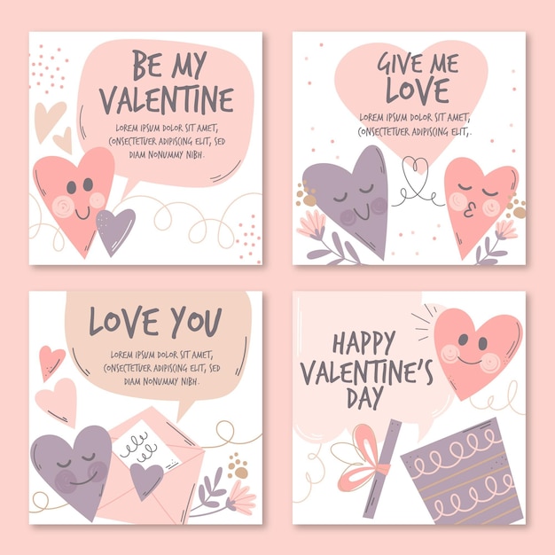 Set of valentine's day instagram posts