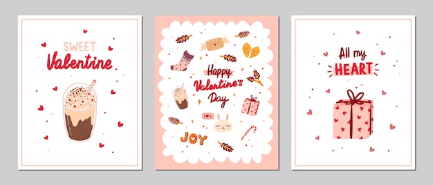 Set of Valentine's Greeting cards with romantic and beauty elements. 