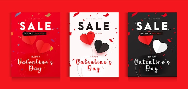 Set of Valentines Day Card with Heart confetti Vector illustration