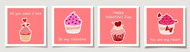 Set of Valentines day cards with Valentines Day cupcake Love Valentines Day