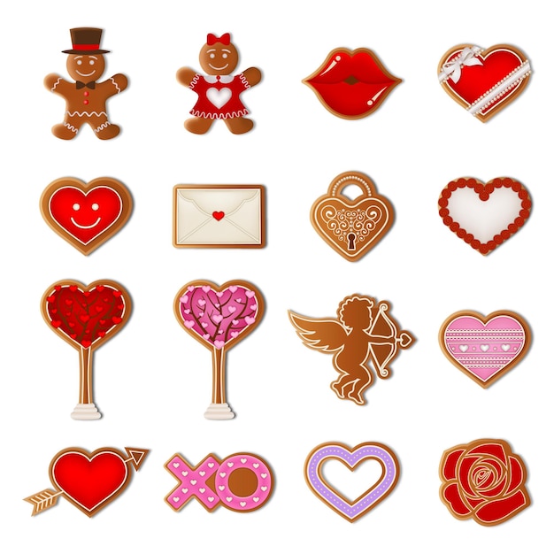 Set of valentines day gingerbread cookies