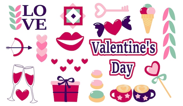 Set of Valentines Day symbols postcard heart inscription love banner template vector