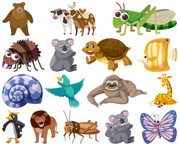 Set of various animals cartoon