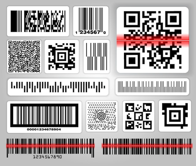 set of various bar code or set of packaging label bar code or qr codes