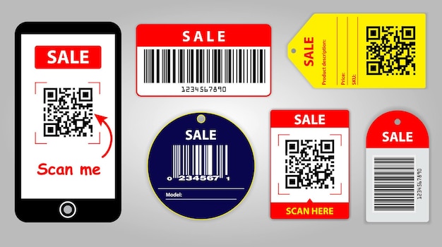 set of various bar code or set of packaging label bar code or qr codes