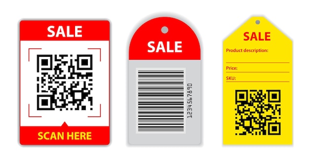 Set of various barcode label or scan barcode bars supermarket or retail pricing bar label sticker.