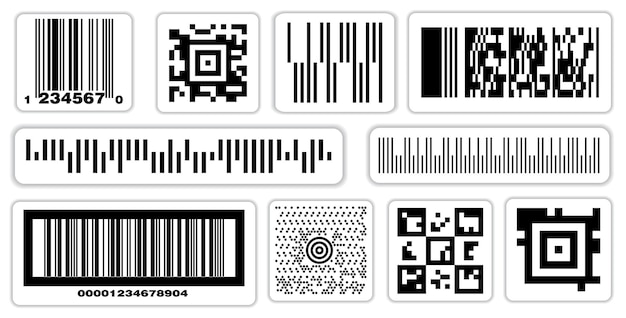 Set of various barcode label or scan barcode bars supermarket or retail pricing bar label sticker.