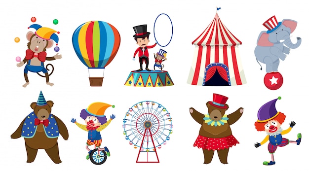 Set of various circus characters