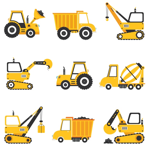 Set Of Various Construction Machines