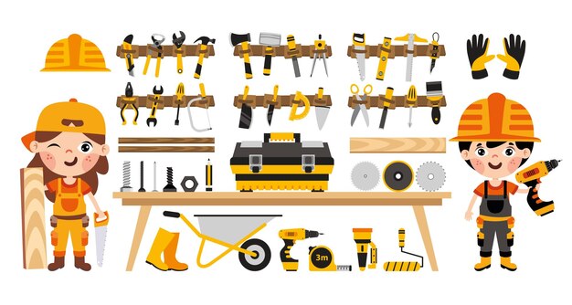 Vector set of various construction tools