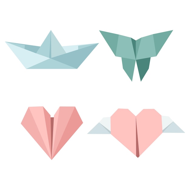 Set of various flat design pastel color origami elements isolated on white