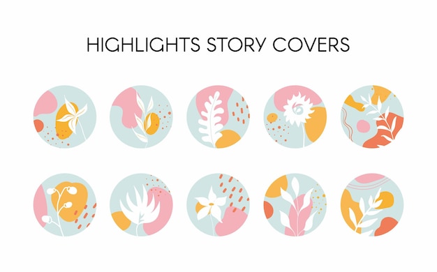 Set of various floral  highlight covers  Hand drawn templates