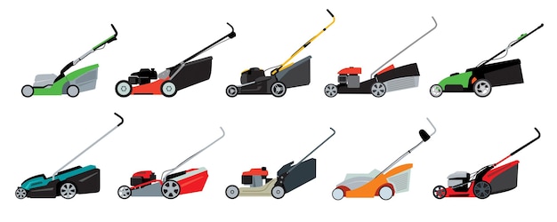 Set of various lawn mowers