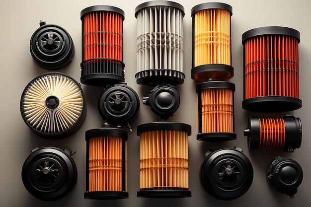 Vector set of various oil filters on white background