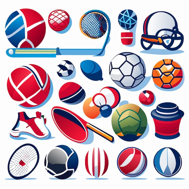 Set of various sports equipment with ball drawing style vector