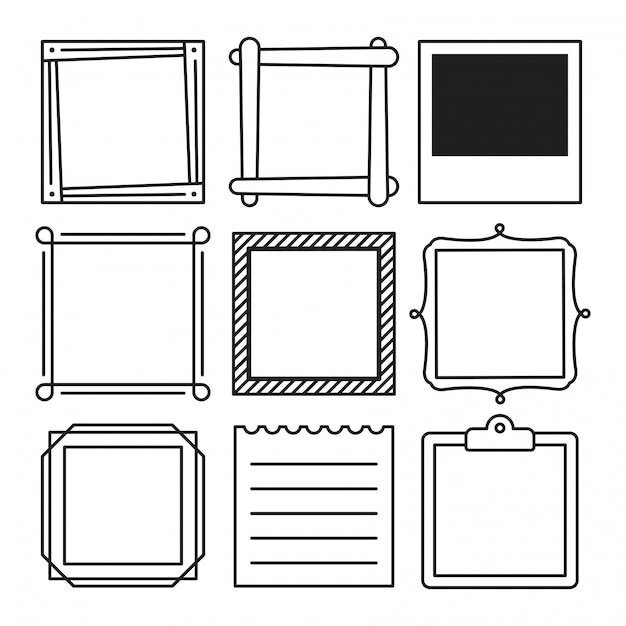 Set of various square frame and memo designed on white background with different shapes.