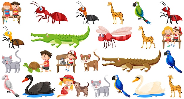 Set of various wild animals in cartoon style