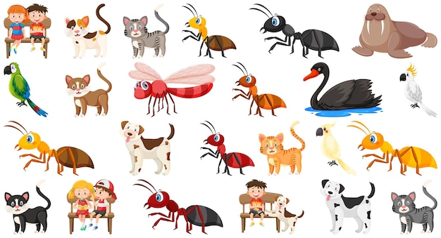 Set of various wild animals in cartoon style