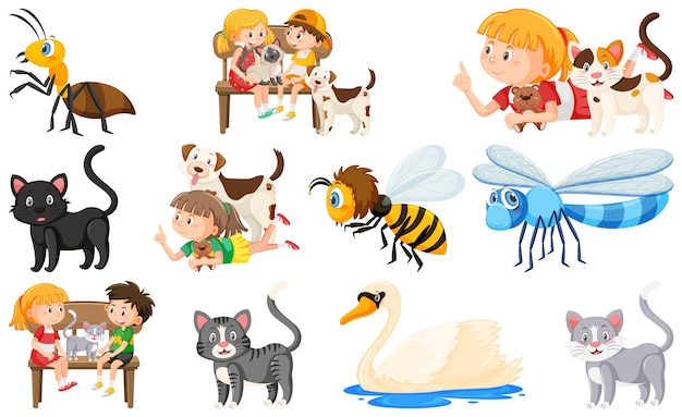 Set of various wild animals in cartoon style