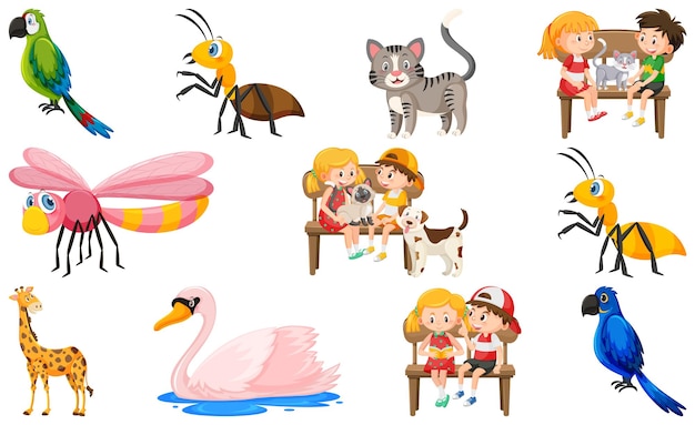 Set of various wild animals in cartoon style