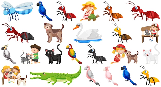 Set of various wild animals in cartoon style