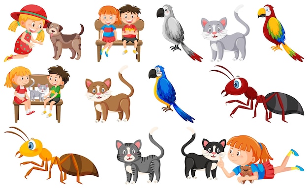 Set of various wild animals in cartoon style