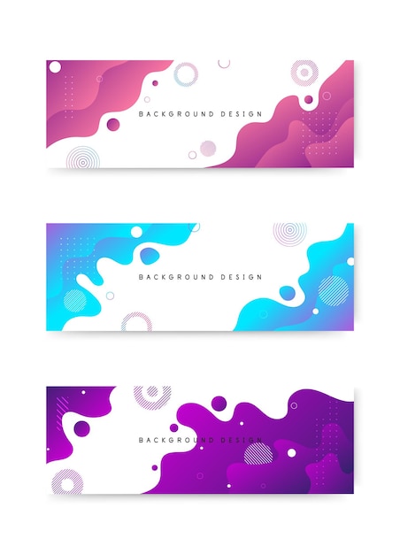 Set of vector abstract banner background with colourful gradient fluid waves