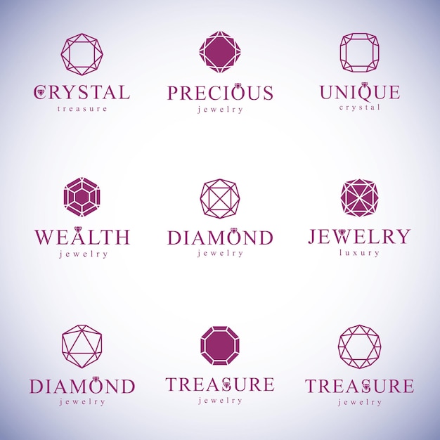 Set of vector abstract geometric shapes best for use as luxury logo. Brilliant jewelry sign.